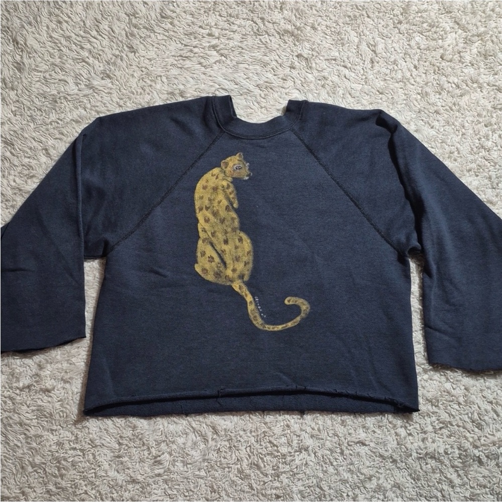 vtg 70s Cheetah sweatshirt S Vintage handpainted DIY cropped fleece Pullover